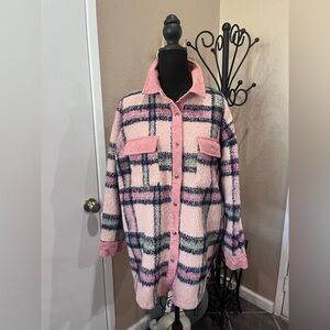 Plaid Button Down Shacket- Pink and Blue